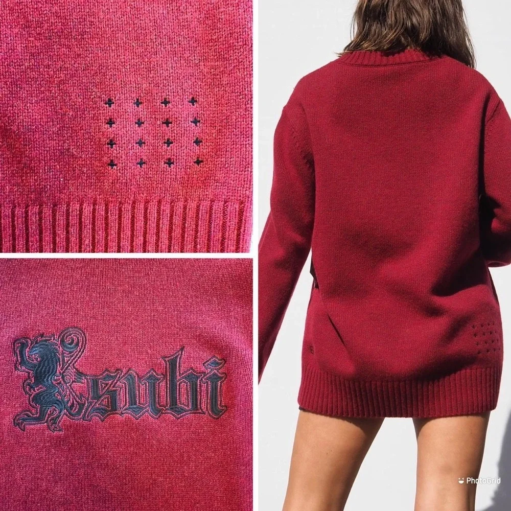 BURGUNDY WOOL KNIT KSUBI SWEATER - Picture 4 of 4
